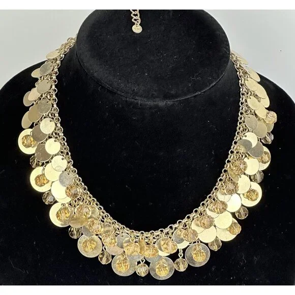 Charming Charlie Statement Necklace Bib Goldtone - Picture 4 of 16